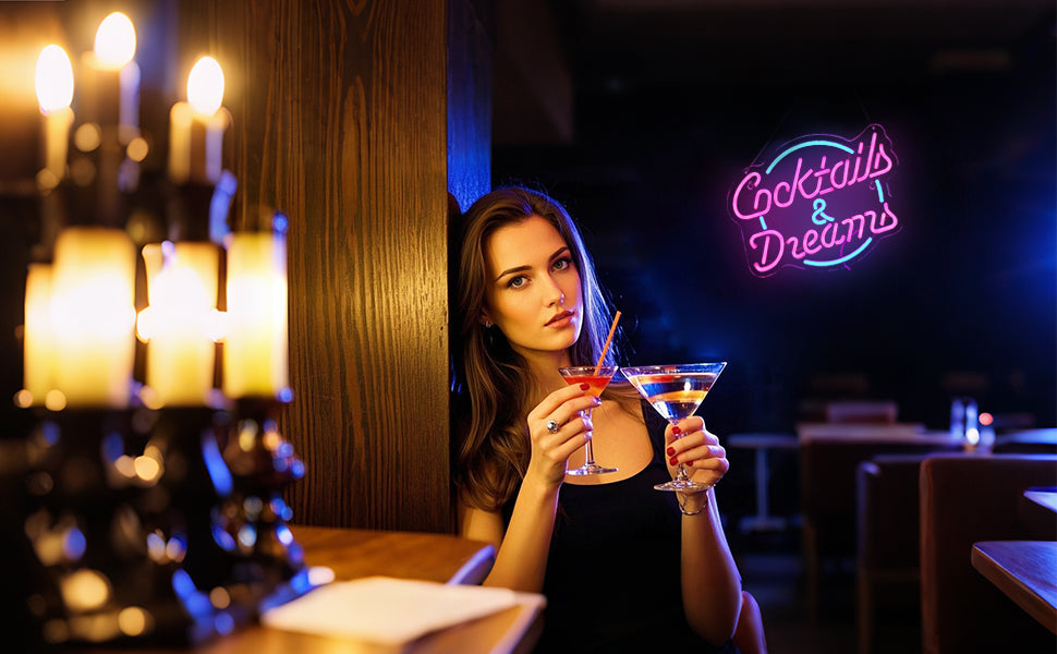 Cocktails & Dreams Neon Sign – Bar, Club & Party Wall Light