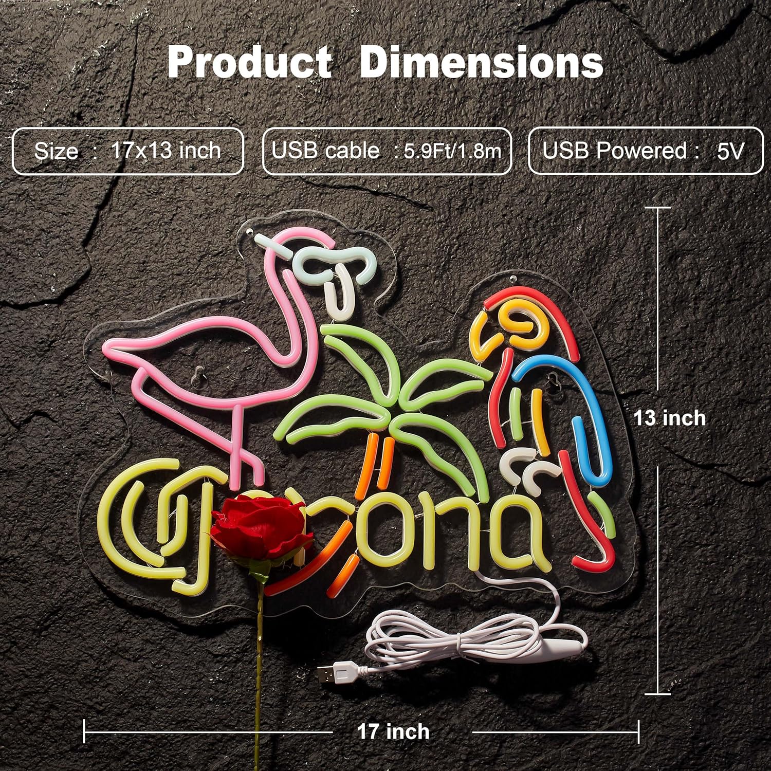 Corona Flamingo & Parrot Neon Sign – Dimmable Beer Bar Wall Light Decor