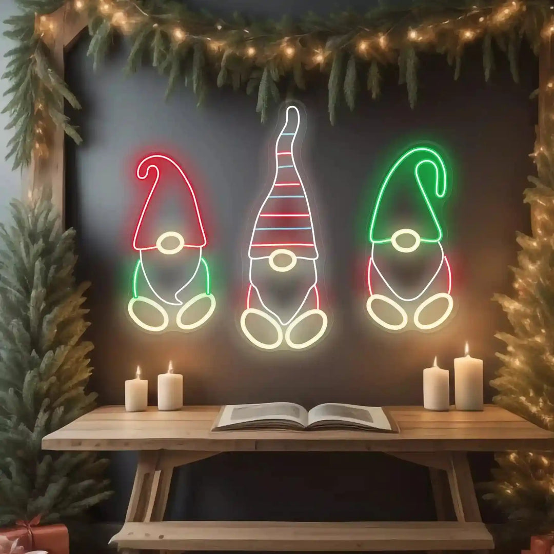 Cute Gnomes Merry Christmas Neon Sign