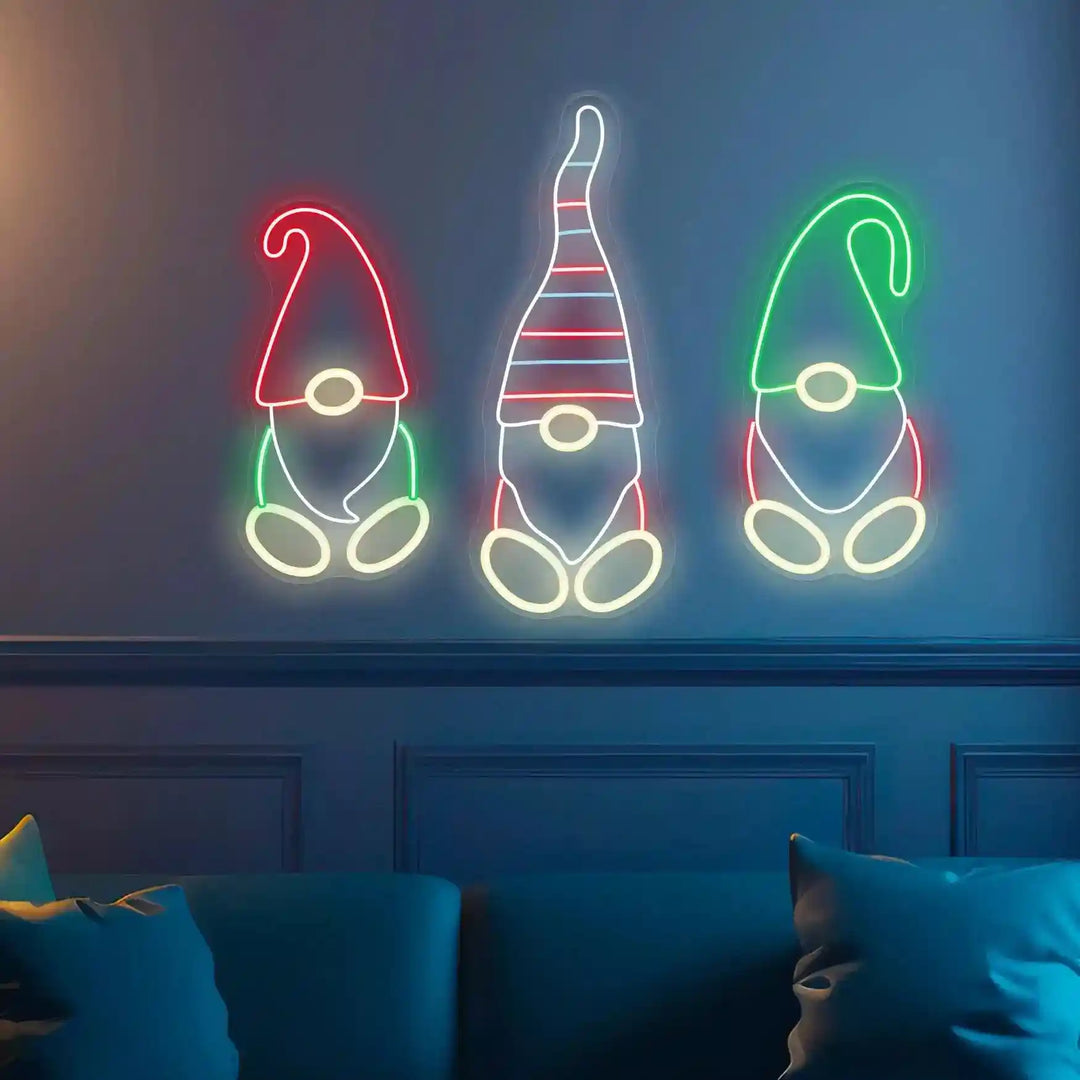 Cute Gnomes Merry Christmas Neon Sign