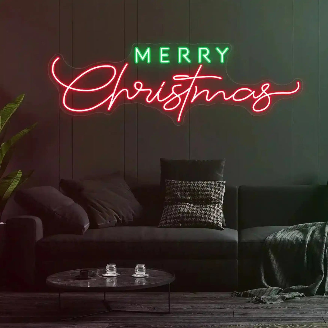 Green And Red Merry Christmas Neon Sign