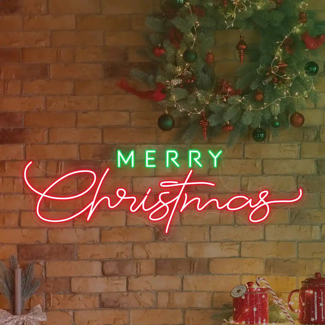 Green And Red Merry Christmas Neon Sign