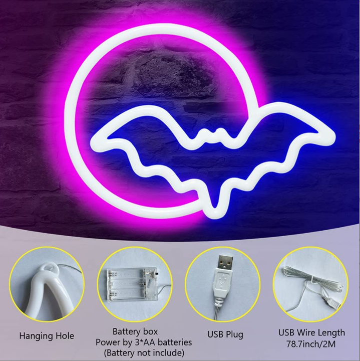 Bat Neon Sign for Wall Kids Room