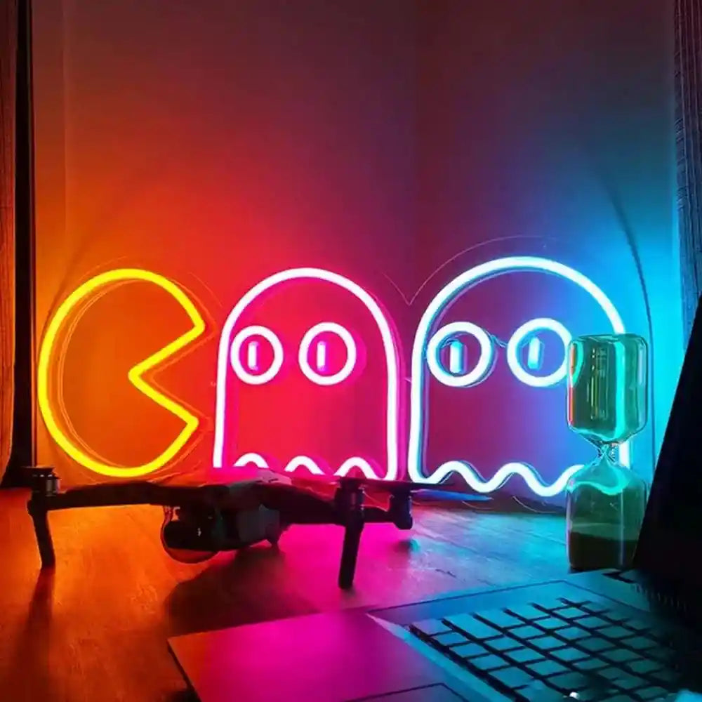 Pac-Man Chasing Ghosts Neon Sign