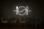 Fork Plate Spoon Neon Sign – One Line Art LED Wall Light for Kitchen, Dining & Café Décor