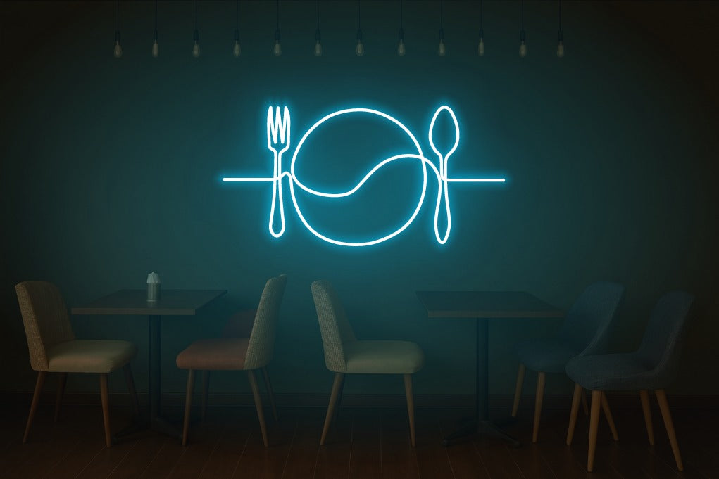 Fork Plate Spoon Neon Sign – One Line Art LED Wall Light for Kitchen, Dining & Café Décor