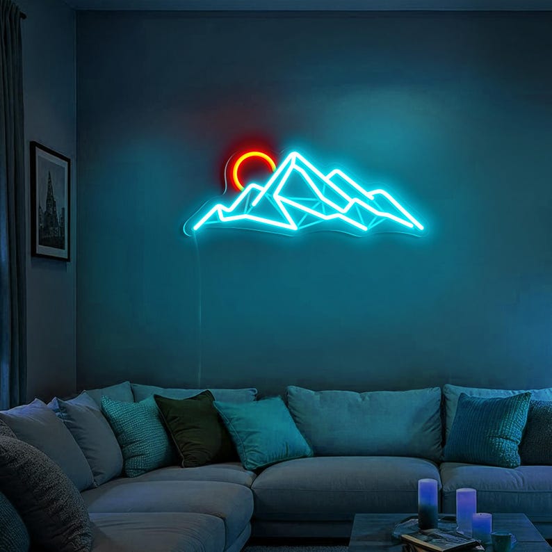 Sun and Mountain Neon Sign Landscape Wall Art Neon Sign