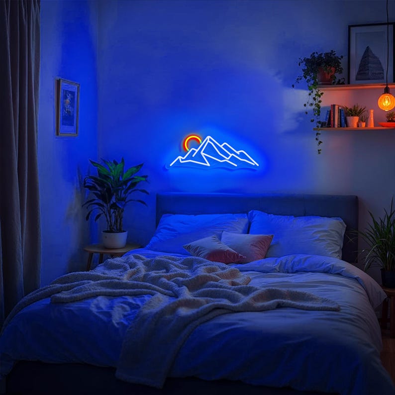 Sun and Mountain Neon Sign Landscape Wall Art Neon Sign