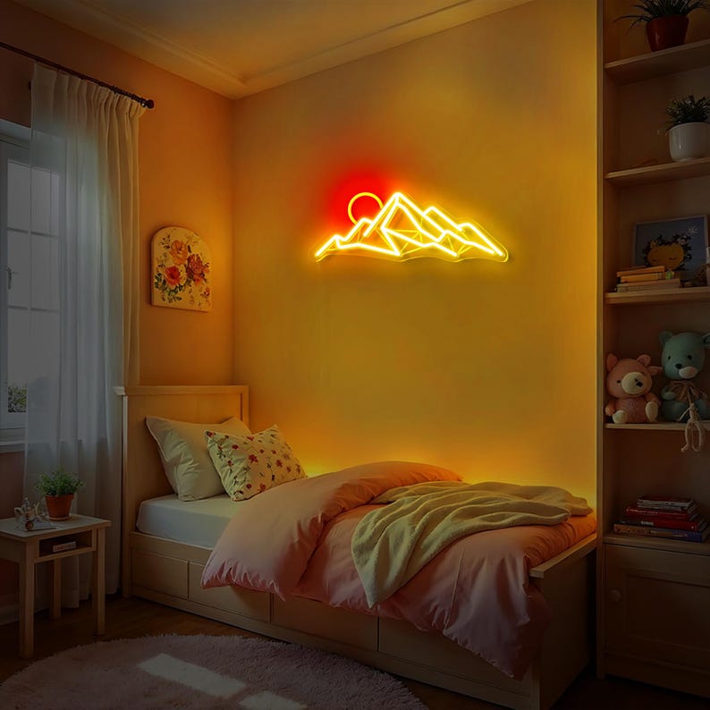 Sun and Mountain Neon Sign Landscape Wall Art Neon Sign