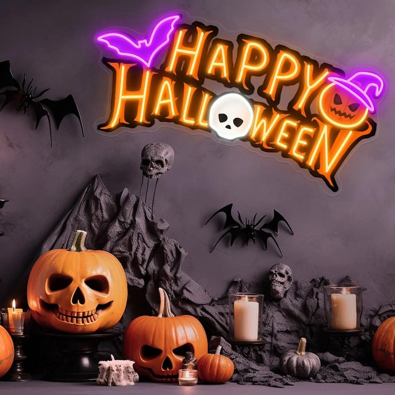 Happy Halloween Neon Sign, Halloween Party Decor