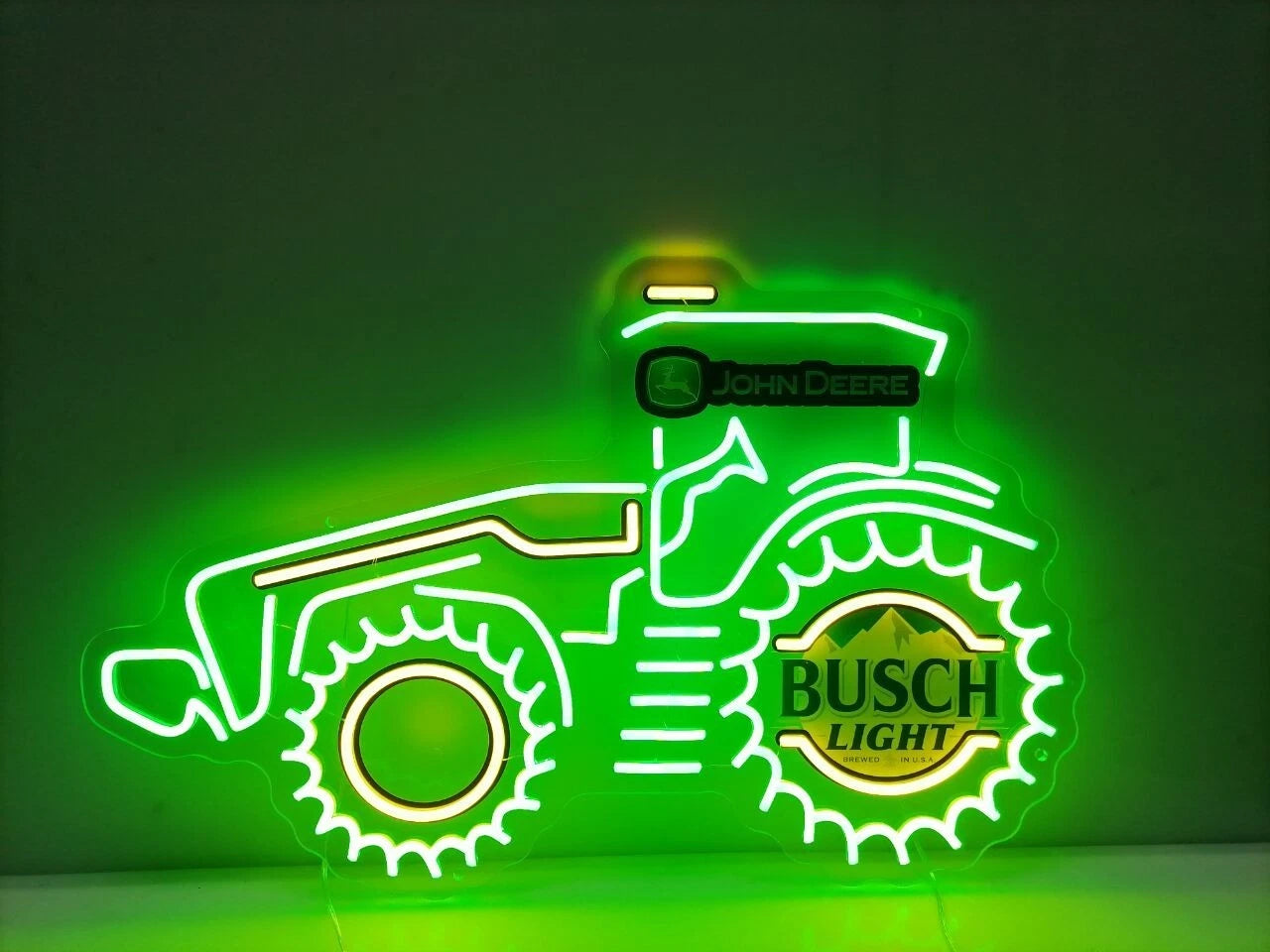 John Deere Farm Tractor Busch Light Beer LED Neon Light Lamp Sign With Dimmer