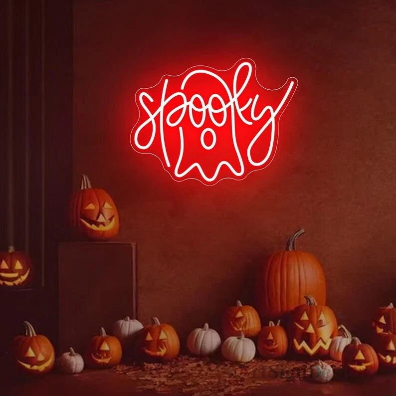 Spooky Boo Neon Sign Custom Halloween Neon Sign Led Sign Cute Ghost Light Sign