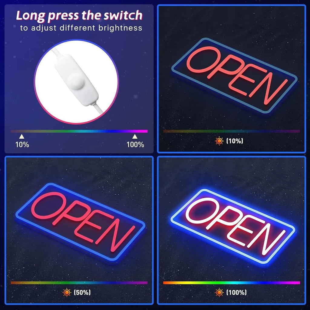 LED Open Neon Sign – 16.5"x9" Business Store Window Sign with USB & Switch