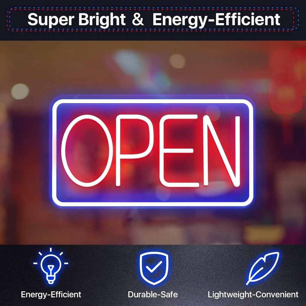 LED Open Neon Sign – 16.5"x9" Business Store Window Sign with USB & Switch