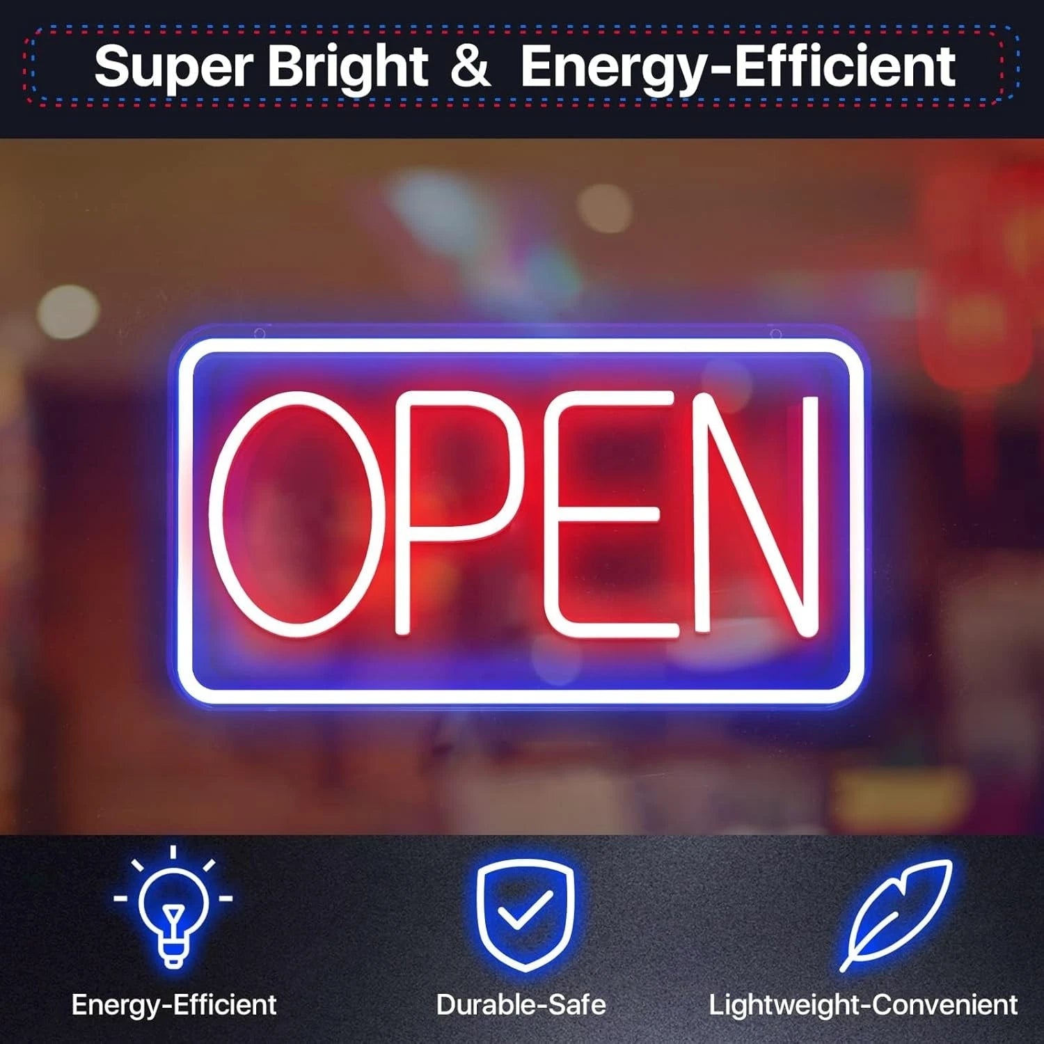 LED Open Neon Sign – 16.5"x9" Business Store Window Sign with USB & Switch