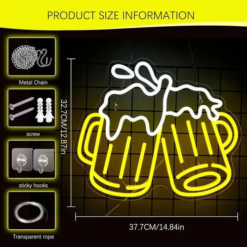Beer Neon Sign – Dimmable LED Wall Light for Bar, Pub, Home, Man Cave Decor